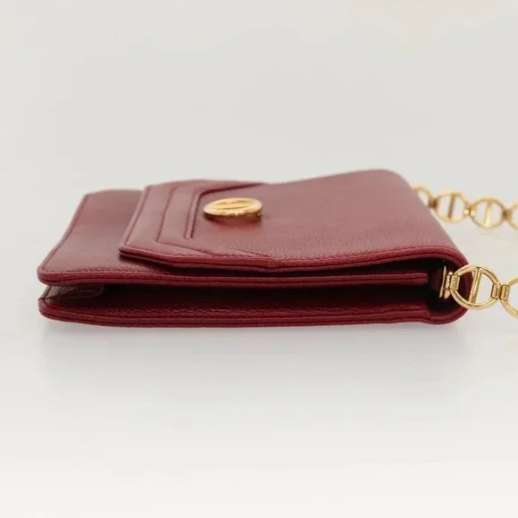 Christian Dior Shoulder Bag Leather Gold Red Auth